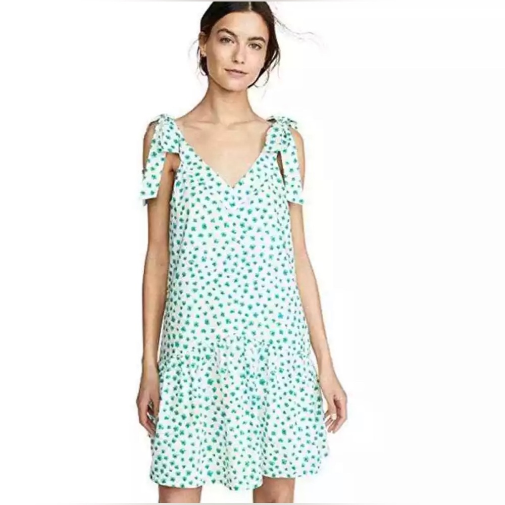 Rebecca Taylor White Mini Dress with Green Floral Print